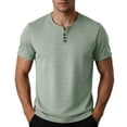 thumbnail image 1 of TKKCS Mens Short Sleeve Henley T-Shirt- Daily Wear Casual Classic 3-Button Placket Lightweight Breathable Summer T-Shirts Green Size 3XL, 1 of 6