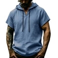thumbnail image 1 of TKKCS Mens Short Sleeve V-Neck Hoodie- Breathable Lightweight Pullover Summer Casual Drawstring Loose Fit Hooded T-Shirts Blue Size S, 1 of 8