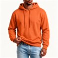 thumbnail image 1 of TKKCS Mens Solid Pullover Hoodie Casual Loose Fit Drawstring Long Sleeve Hooded Sweatshirt Orange M, 1 of 6