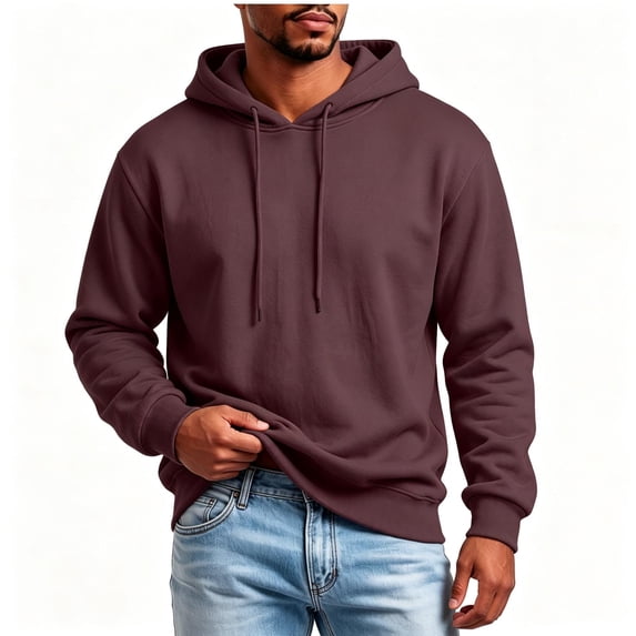 TKKCS Mens Solid Pullover Hoodie Drawstring Loose Fit Casual Long Sleeve Hooded Sweatshirt Wine XL