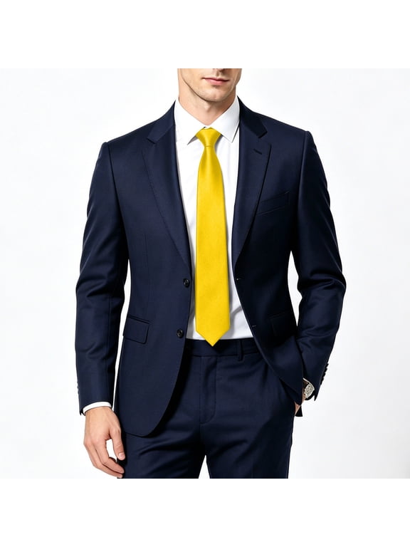 Mens Solid Satin Neckties- Wrinkle Resistant Classic Size Holiday Gift Formal Tie for Business Wedding Party Size Yellow