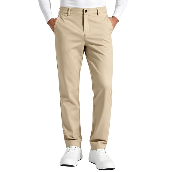 TKKCS Mens Stretch Golf Pants Comfort Waist Flat Front Business Casual Slim Straight Fit Dress Pants with Pockets Khaki XL
