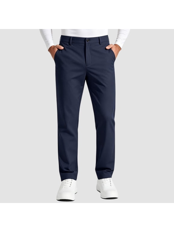 Mens Stretch Golf Pants Comfort Waist Flat Front Business Casual Slim Straight Fit Dress Pants with Pockets Navy 4XL