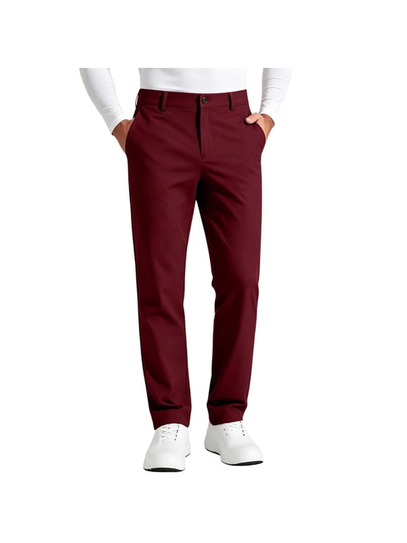 Mens Stretch Golf Pants Comfort Waist Flat Front Business Casual Slim Straight Fit Dress Pants with Pockets Wine XL