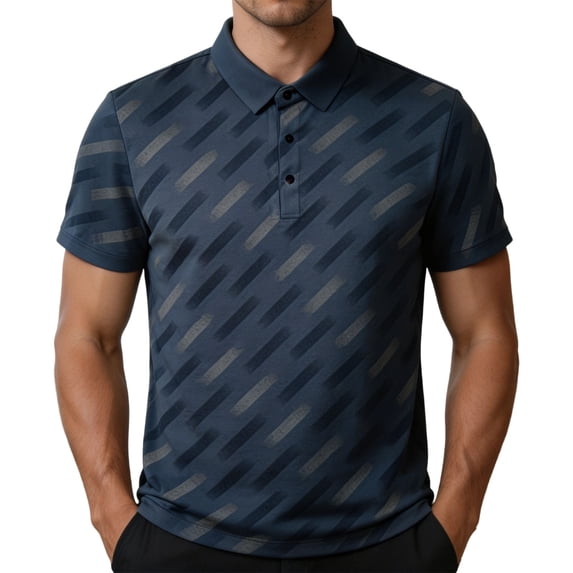 TKKCS Mens Striped Print Polo Shirt- Breathable Casual Business Lightweight Moisture-Wicking Short Sleeve Polos Gray Size 4XL