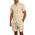 thumbnail image 1 of TKKCS Mens Summer 2 Piece Outfits- Breathable Lounge Wear Lightweight Stand Collar Button Down Short Sleeve Shirt and Drawstring Shorts Beach Sets Khaki Size XL, 1 of 8