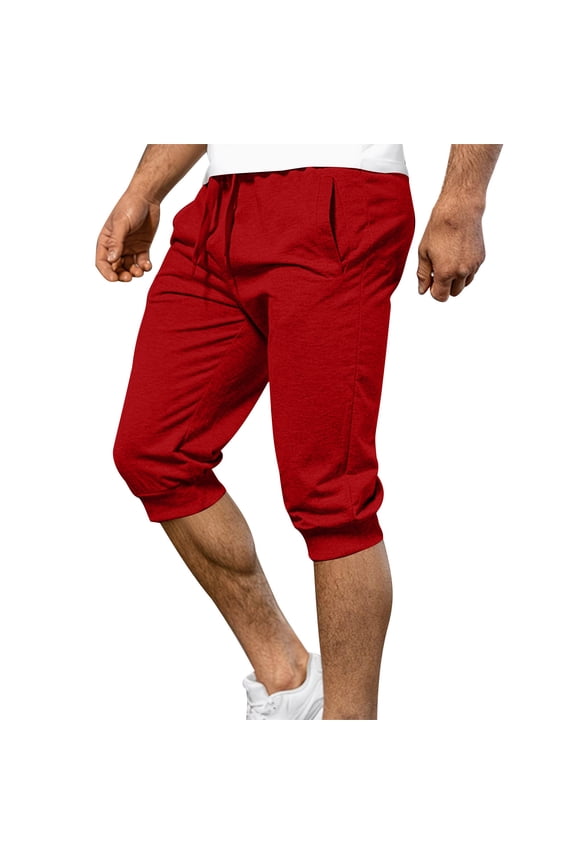 Mens Sweat Shorts Capris - Slim Fit Drawstring Stretchable Elastic Waist Breathable Gym Running Shorts Red Size 3XL