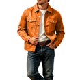 thumbnail image 1 of TKKCS Mens Trucker Jacket Button Down Regular Fit Casual Long Sleeve Outerwear Jackets with Multi Pockets Orange XL, 1 of 6