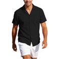 thumbnail image 1 of TKKCS Mens Tuxtured Button Down Shirts- Casual Lightweight Short Sleeve Breathable Loose Fit Turndown Collar Beach Vacation Shirts With Chest Pocket Black Size L, 1 of 7