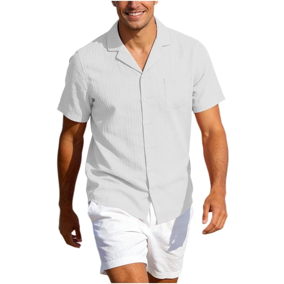 TKKCS Mens Tuxtured Button Down Shirts- Turndown Collar Casual Breathable Short Sleeve Lightweight Loose Fit Beach Vacation Shirts With Chest Pocket White Size S