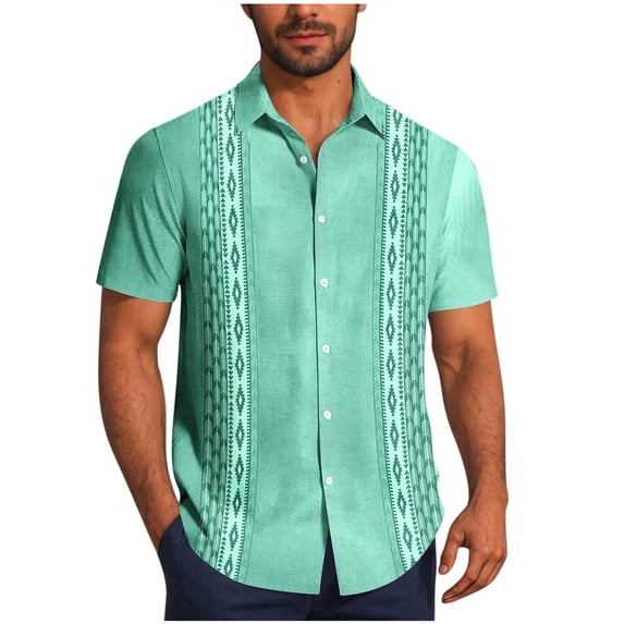 TKKCS Mens Vintage Bowling Shirts- Casual Lightweight Cuban Collar Vacation Breathable Short Sleeve Beach Button Down Shirts Mint Green Size XL