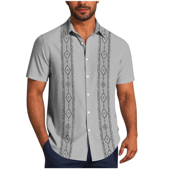 TKKCS Mens Vintage Bowling Shirts- Cuban Collar Short Sleeve Breathable Casual Vacation Lightweight Beach Button Down Shirts Gray Size 4XL