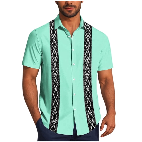 TKKCS Mens Vintage Bowling Shirts- Short Sleeve Casual Vacation Lightweight Cuban Collar Beach Breathable Button Down Shirts Mint Green Size S