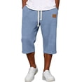 thumbnail image 1 of TKKCS Mens Waffle Capri Pants- Drawstring Elastic Waist Casual Summer Loose Fit Cropped Pants With Side Pockets Light Blue Size M, 1 of 6