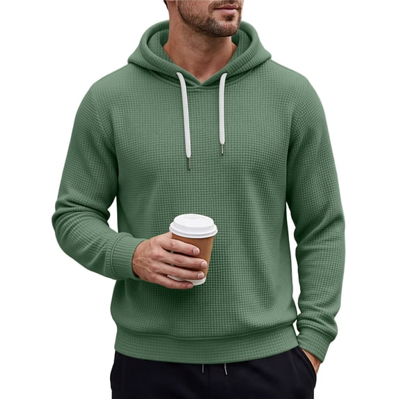 TKKCS Mens Waffle Knit Hoodie Pullover Regular Fit Long Sleeve Drawstring Casual Hooded Sweatshirt Green 3XL