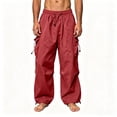 thumbnail image 1 of TKKCS Mens Wide Leg Cargo Pants- Adjustable Hem Casual Outdoor Loose Fit Drawstring Elastic Waist Breathable Parachute Pants with Multi Pockets Red Size S, 1 of 8