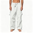 thumbnail image 1 of TKKCS Mens Wide Leg Cargo Pants- Breathable Drawstring Elastic Waist Casual Outdoor Loose Fit Adjustable Hem Parachute Pants with Multi Pockets White Size 2XL, 1 of 8