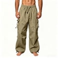 thumbnail image 1 of TKKCS Mens Wide Leg Cargo Pants- Loose Fit Breathable Drawstring Elastic Waist Adjustable Hem Casual Outdoor Parachute Pants with Multi Pockets Khaki Size L, 1 of 8