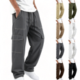 thumbnail image 1 of TKKCS Mens Wide Leg Cargo Pants Workwear Contrast Stitch Elastic Drawstring Waist Loose Fit Outdoor Casual Pants with Multi Pockets Dark Gray M, 1 of 4
