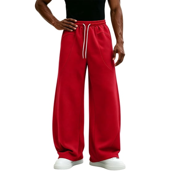 TKKCS Mens Wide Leg Sweatpants Baggy Drawstring Elastic Waist Lounge Casual Open Bottom Sweat Pants with Pockets Red M