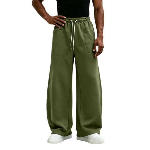 TKKCS Mens Wide Leg Sweatpants Lounge Casual Open Bottom Baggy Drawstring Elastic Waist Sweat Pants with Pockets Army Green S
