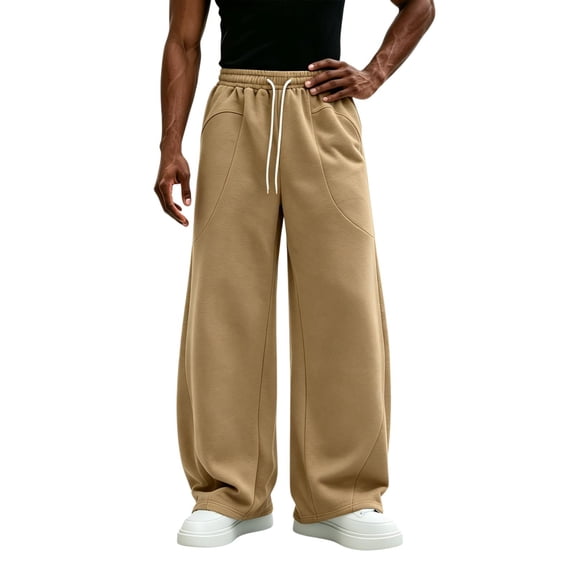 TKKCS Mens Wide Leg Sweatpants Lounge Casual Open Bottom Baggy Drawstring Elastic Waist Sweat Pants with Pockets Khaki M