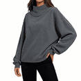 thumbnail image 1 of TKKCS Womens Corduroy High Neck Tops- Pullover Loose Fit Soft Knit Balloon Long Sleeve Casual Fashion Blouse Gray Size L, 1 of 6