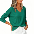 thumbnail image 1 of TKKCS Womens Long Sleeve Knit Sweaters- V Neck Loose Fit Soft Lightweight Pullover Casual Tops Green Size 2XL, 1 of 5