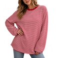 thumbnail image 1 of TKKCS Womens Striped Long Sleeve Crew Neck Shirts Cotton Blend Drop Shoulder Fashion Casual Loose Fit Comfort Tee Red L, 1 of 7