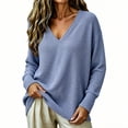thumbnail image 1 of TKKCS Womens Waffle Knit V Neck Long Sleeve Tops Loose Fit Soft Stretch Pullover Daily Casual Oversized Blouses Navy XL, 1 of 8