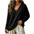 thumbnail image 1 of TKKCS Womens Waffle Knit V Neck Long Sleeve Tops Pullover Daily Casual Loose Fit Soft Stretch Oversized Blouses Black M, 1 of 8
