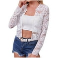 thumbnail image 1 of TKLPEHG 2025 Fashion Women's Lace Shrug Long Sleeve Cropped Cardigan Elegant Open Front Floral Lace Bolero Shrug Top (White,XL), 1 of 5