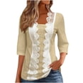 thumbnail image 1 of TKLPEHG 3/4 Length Sleeve Eyelet Womens Tops Lace Scallop Embroidery Shirts Dressy Casual Blouses Elegant Comfy Fall Outfits (Beige,L), 1 of 5