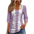 thumbnail image 1 of TKLPEHG 3/4 Length Sleeve Eyelet Womens Tops Lace Scallop Embroidery Shirts Dressy Casual Blouses Elegant Comfy Fall Outfits (Purple,XXL), 1 of 5