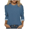 thumbnail image 1 of TKLPEHG 3/4 Length Sleeve Tops for Women Casual Round Neck Striped Patchwork Three Quarter Sleeve Loose T-shirt (Light Blue,S), 1 of 8