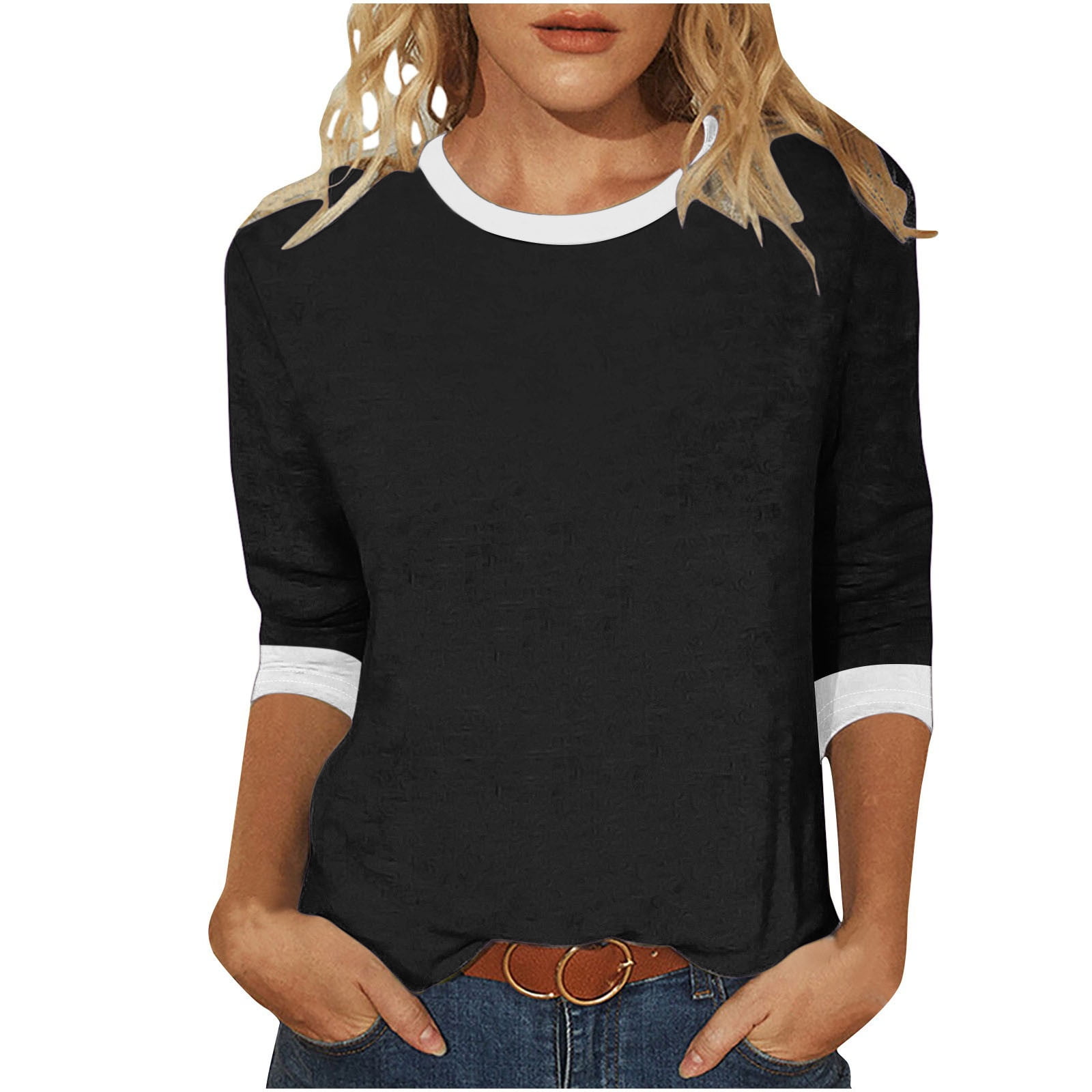 TKLPEHG 3/4 Length Sleeve Womens Tops Dressy Casual Shirts Crew Neck ...