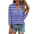 thumbnail image 1 of TKLPEHG 3/4 Length Sleeve Womens Tops Lightweight Loose Going Out Tops Button V Neck Tshirt 3/4 Sleeve T Shirts Summer Striped Print Graphic Tee Casual Blouse(Blue,XXL), 1 of 5