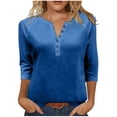 thumbnail image 1 of TKLPEHG 3/4 Length Sleeve Womens Tops Plus Size Button V Neck Three Quarter Sleeve Shirt Casual Fashion Loose Comfy Tops (Blue,M), 1 of 8