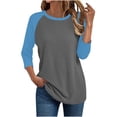 thumbnail image 1 of TKLPEHG 3/4 Length Sleeve Womens Tops Plus Size Fashion Clothes Raglan 3/4 Sleeve Tops Trendy Casual Color Block T-Shirts Pullover (Gray,S), 1 of 4