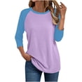 thumbnail image 1 of TKLPEHG 3/4 Length Sleeve Womens Tops Plus Size Fashion Clothes Raglan 3/4 Sleeve Tops Trendy Casual Color Block T-Shirts Pullover (Pink,XXXXXL), 1 of 4