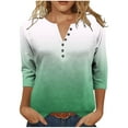 thumbnail image 1 of TKLPEHG 3/4 Length Sleeve Womens Tops Plus Size Gradient V Neck Button Tshirt Dressy Casual Loose Tunic Tops (Green,XXL), 1 of 9