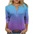 thumbnail image 1 of TKLPEHG 3/4 Length Sleeve Womens Tops Plus Size Gradient V Neck Button Tshirt Dressy Casual Loose Tunic Tops (Purple,M), 1 of 9