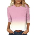thumbnail image 1 of TKLPEHG 3/4 Sleeve Shirts for Women Crew Neck Three-quarter Sleeve Tshirt Classic Gradient Color Tshirt Basic Tops Summer Loose Fitted Casual Blouses (Pink,M), 1 of 1