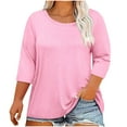 thumbnail image 1 of TKLPEHG 3/4 Sleeve Shirts for Women Plus Size Crew Neck Three-quarter Sleeve Tshirt Summer Loose Fitted Casual Basic Tops Classic Solid Color Tshirt Womens Clothes (Pink,XXXXXL), 1 of 4