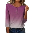 thumbnail image 1 of TKLPEHG 3/4 Sleeve Shirts for Women Dressy Casual Button Round Neck Three Quarter Sleeve Tunic Shirts Fashion Gradient Loose Tops (Hot Pink,M), 1 of 8