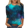 thumbnail image 1 of TKLPEHG 3/4 Sleeve Tops for Women Crew Neck Three-quarter Sleeve Tshirt Cute Comfy Fashion Casual Loose Summer Star Print Graphic Tee Outfits (Multicolor,M), 1 of 5