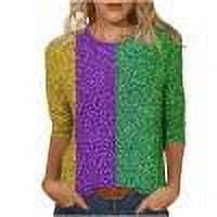 TKLPEHG 3/4 Sleeve Tops for Women Crew Neck Pullover Tops Fashion Classic Color Block Patchwork Casual Lightweight Loose Blouses (Multicolor,XXL)