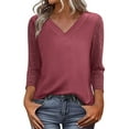 thumbnail image 1 of TKLPEHG 3/4 Sleeve Tops for Women Slim Fit Three Quarter Sleeve Tshirts Soft V-Neck Solid Color Spring Lightweight Shirt (Purple,XXL), 1 of 9
