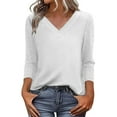 thumbnail image 1 of TKLPEHG 3/4 Sleeve Tops for Women Slim Fit Three Quarter Sleeve Tshirts Soft V-Neck Solid Color Spring Lightweight Shirt (White,XXL), 1 of 9