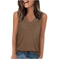 thumbnail image 1 of TKLPEHG Basic Tank Tops for Women V-Neck Tank Tops Sleeveless T Shirts Loose Shirts Solid Color Going Out Tops Casual Fashion Summer Blouses (Coffee,M), 1 of 1